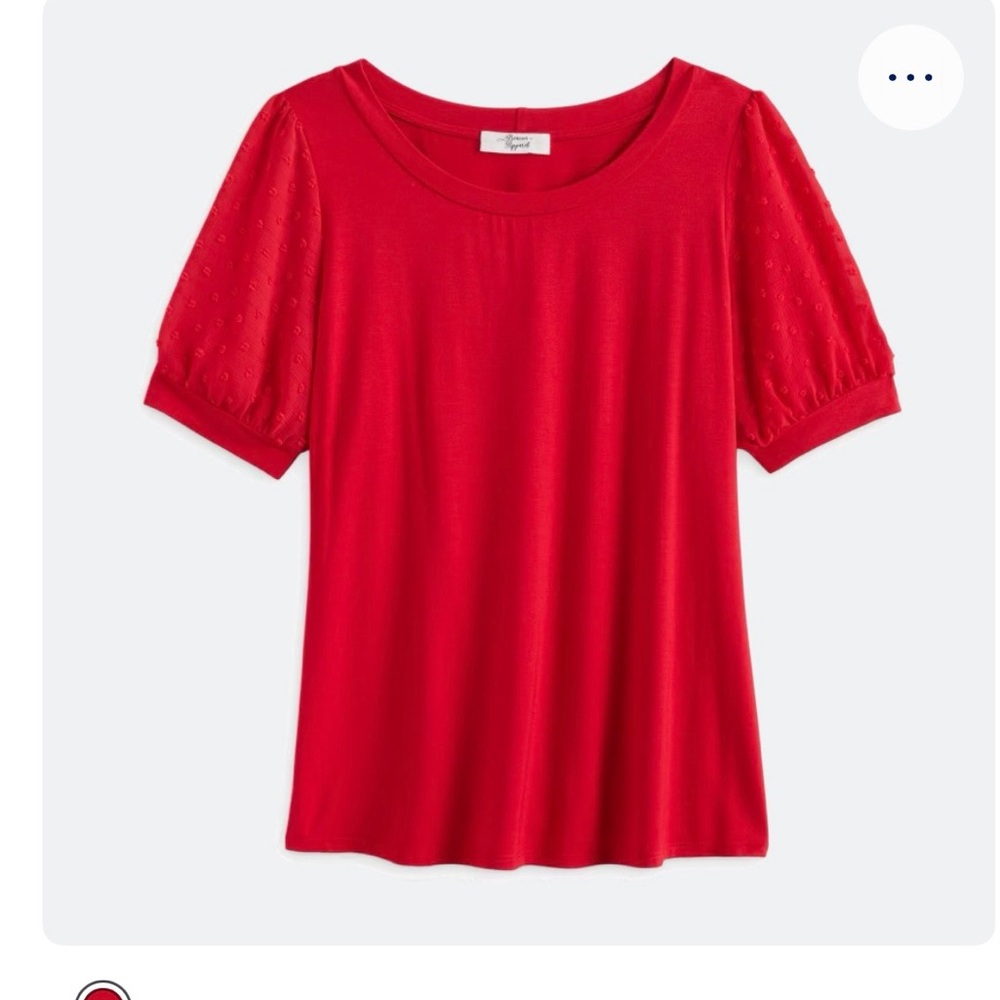 Beacon Red Short Sleeve Knit Top with Puff Sleeves
